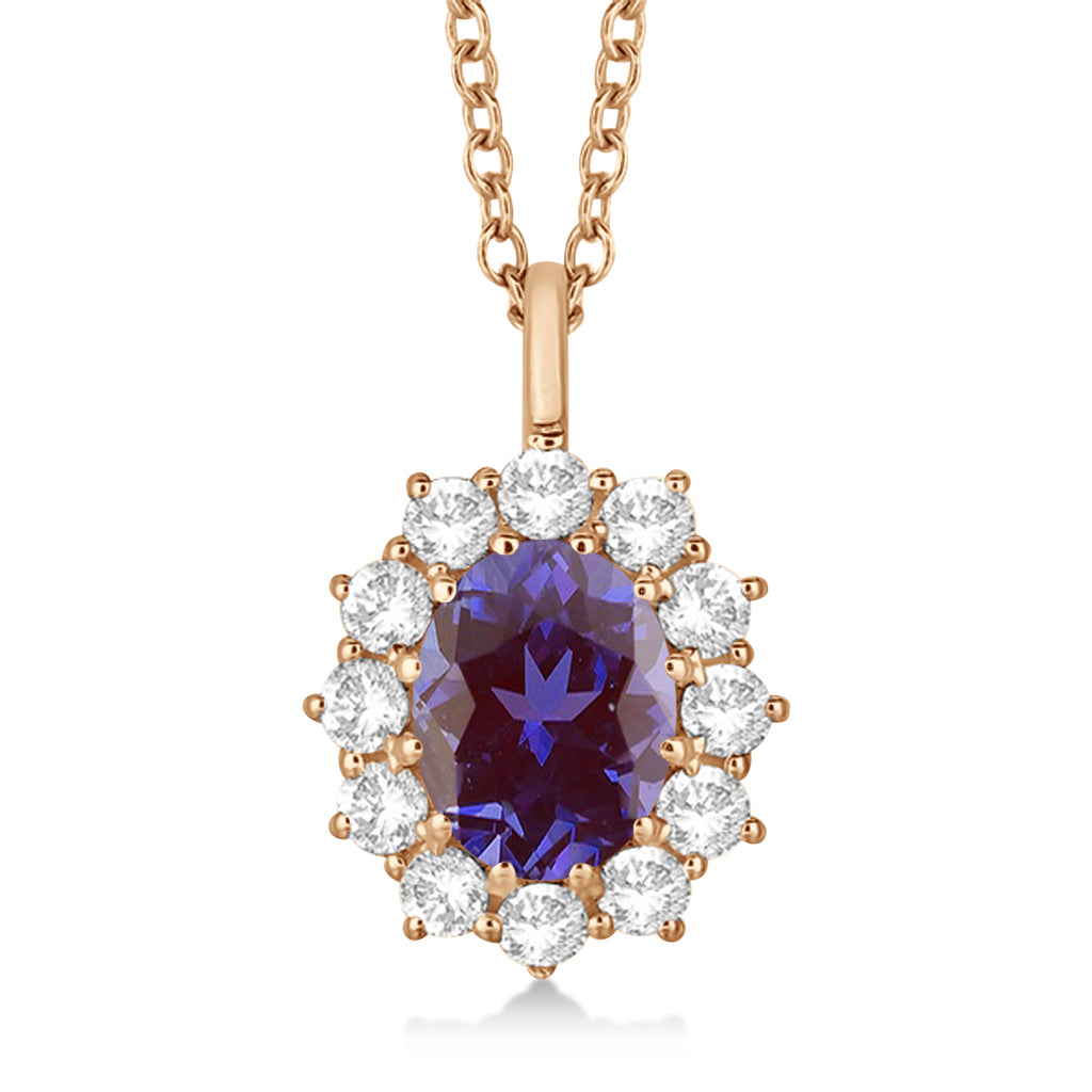 Oval Lab Alexandrite and Diamond Pendant Necklace 14k Yellow Gold (3.60ctw)