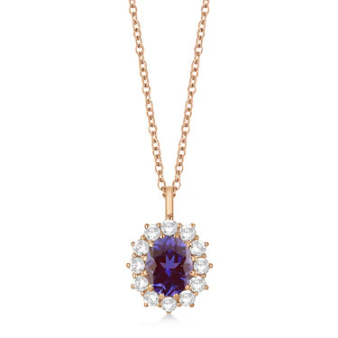 Oval Lab Alexandrite and Diamond Pendant Necklace 14k Rose Gold (3.60ctw)
