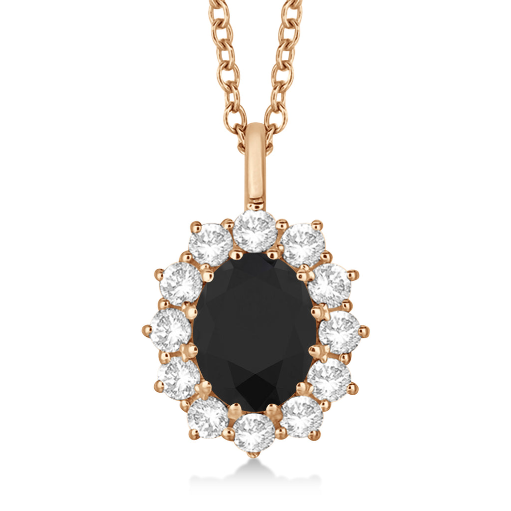 Oval Black & White Diamond Pendant Necklace 14k Rose Gold (2.80ctw)