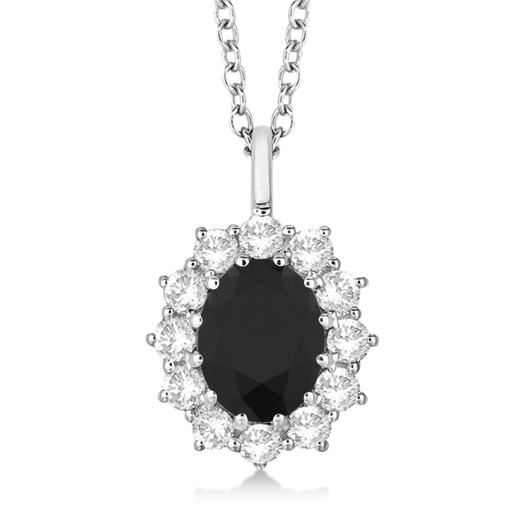 Oval Black & White Diamond Pendant Necklace 18k White Gold (2.80ctw)