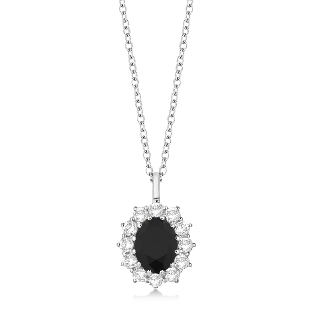 Oval Black & White Diamond Pendant Necklace 18k White Gold (2.80ctw)