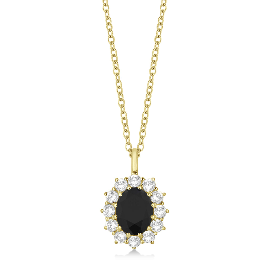 Oval Black & White Diamond Pendant Necklace 18k Yellow Gold (2.80ctw)