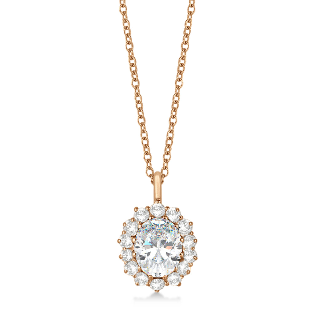 Oval Moissanite and Diamond Pendant Necklace 14k Rose Gold (3.60ctw)
