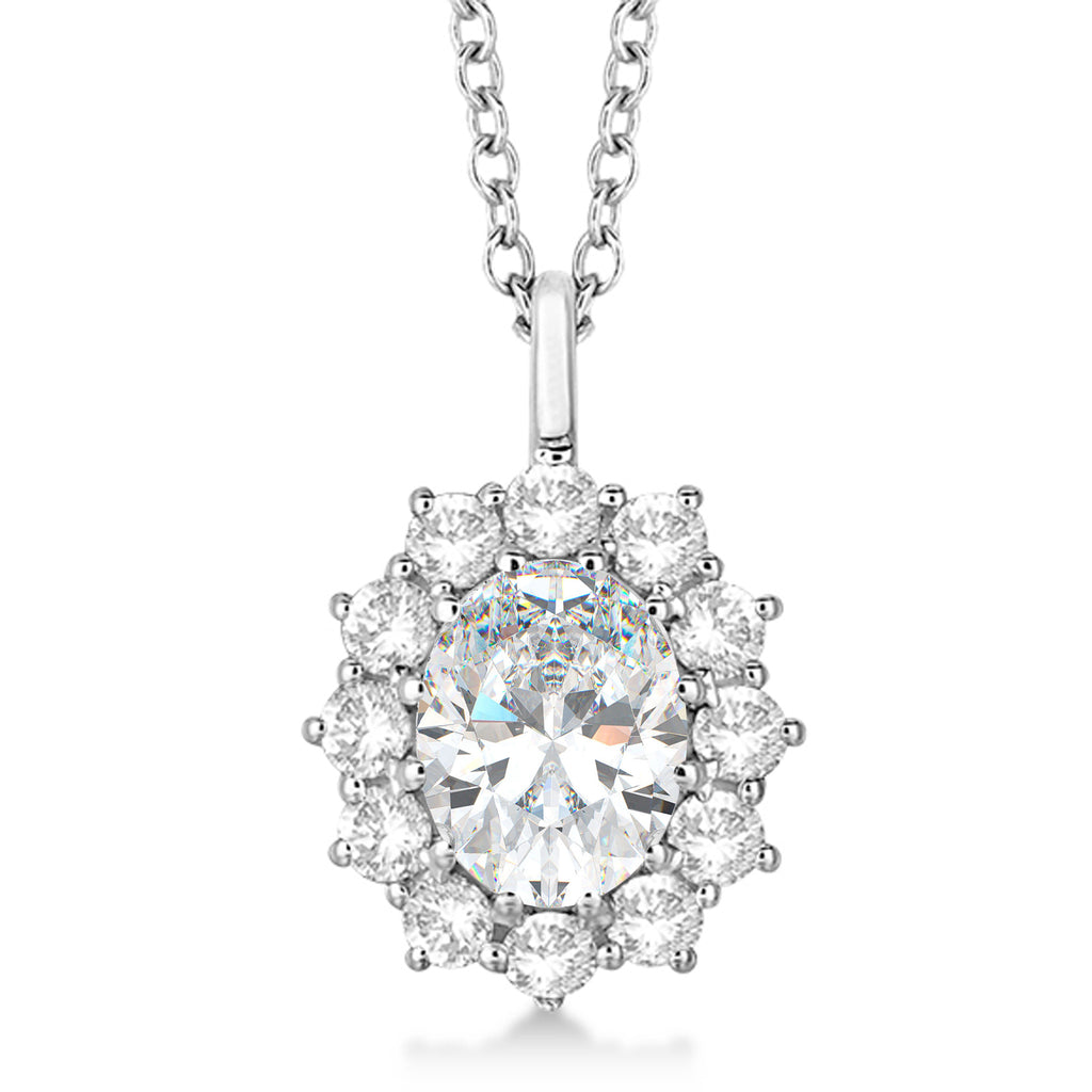 Oval Moissanite and Diamond Pendant Necklace 14k White Gold (3.60ctw)