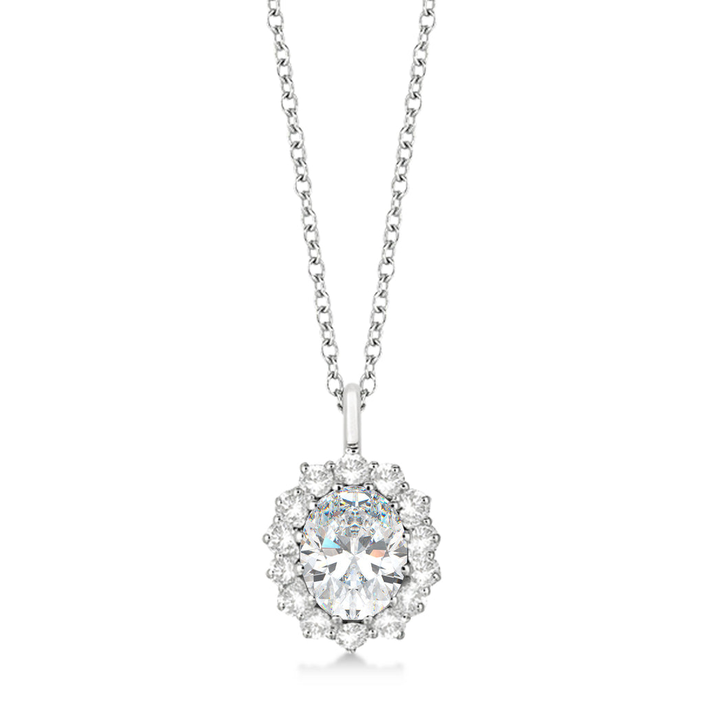 Oval Moissanite and Diamond Pendant Necklace 14k White Gold (3.60ctw)