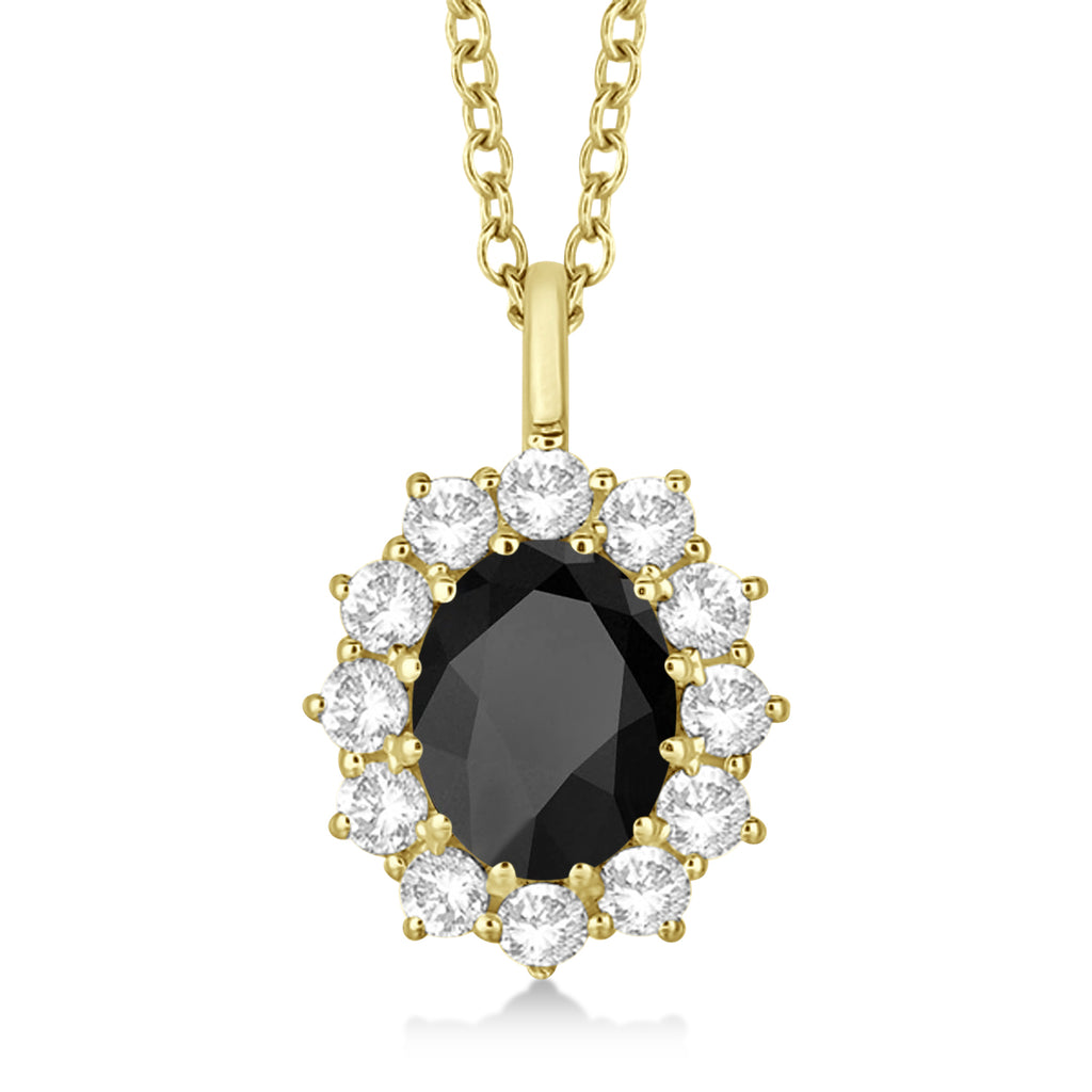 Oval Onyx and Diamond Pendant Necklace 14k Rose Gold (3.60ctw)