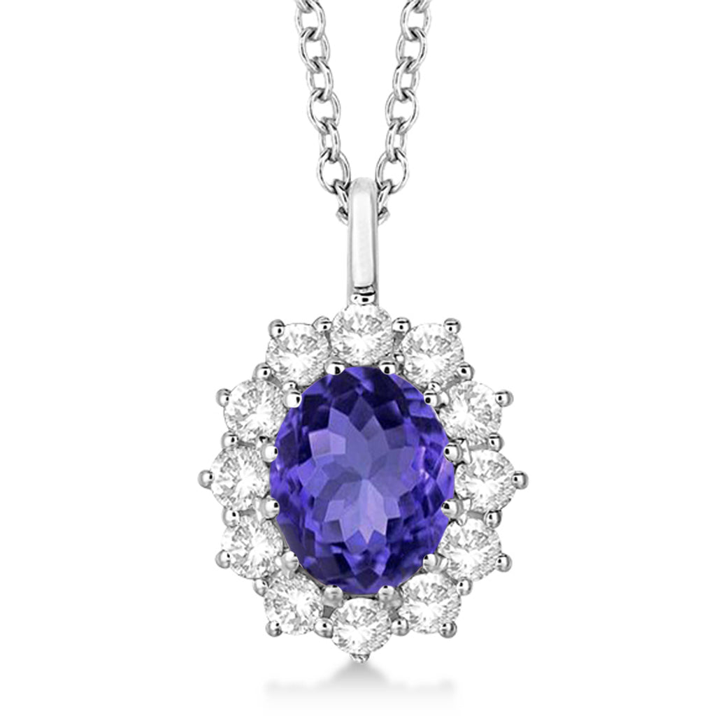 Oval Tanzanite & Diamond Lady Di Pendant 14k White Gold (3.60ctw)