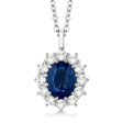 Oval Blue Sapphire & Diamond Pendant Necklace 14k White Gold (3.60ctw)