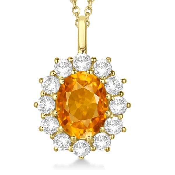 Oval Citrine and Diamond Pendant Necklace 14k Yellow Gold (3.60ctw)
