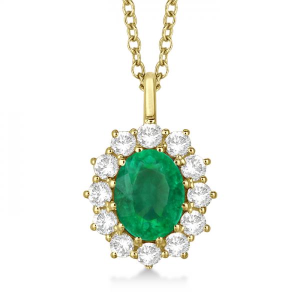 Oval Lab Emerald and Lab  Diamond Pendant Necklace 14k Yellow Gold (3.60ctw)