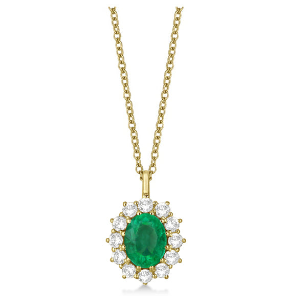 Oval Lab Emerald and Lab  Diamond Pendant Necklace 14k Yellow Gold (3.60ctw)
