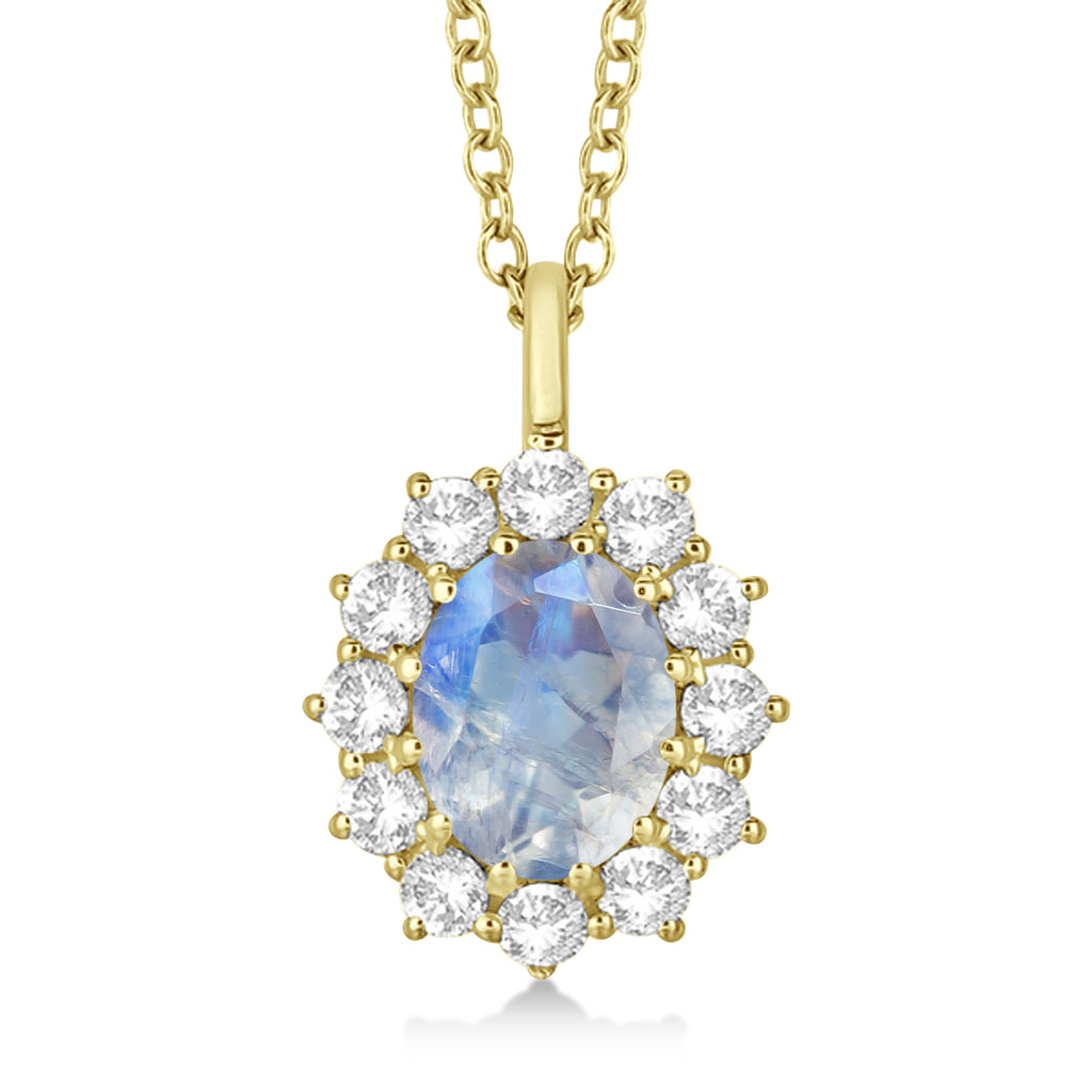 Oval Moonstone and Diamond Pendant Necklace 14k Yellow Gold (2.80ctw)
