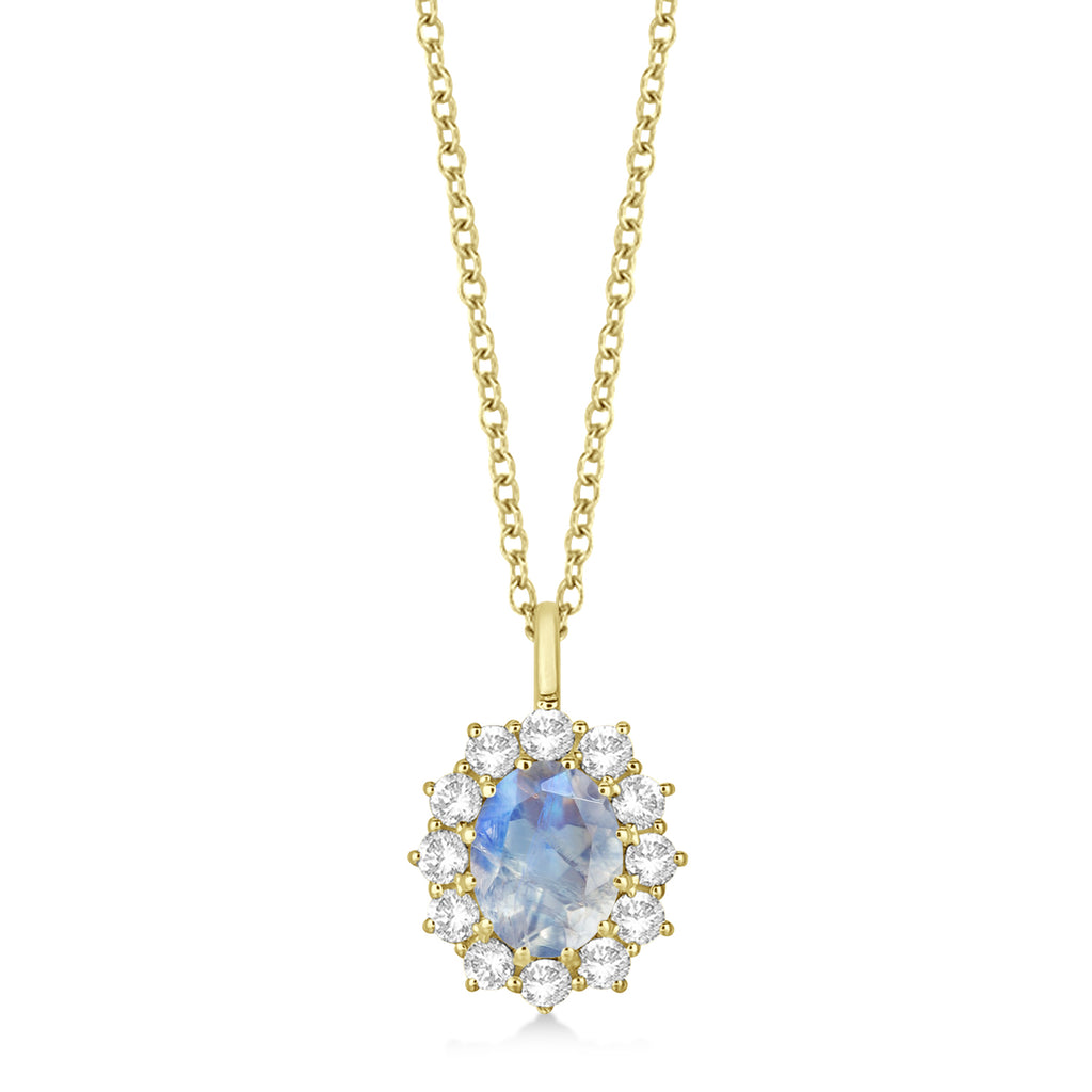 Oval Moonstone and Diamond Pendant Necklace 14k Yellow Gold (2.80ctw)