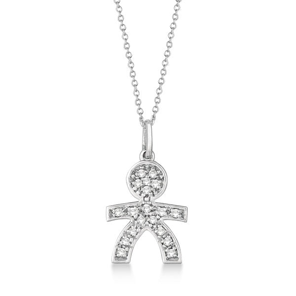 Pave-Set Diamond Boy Shape Pendant Necklace 14K White Gold (0.15ct)