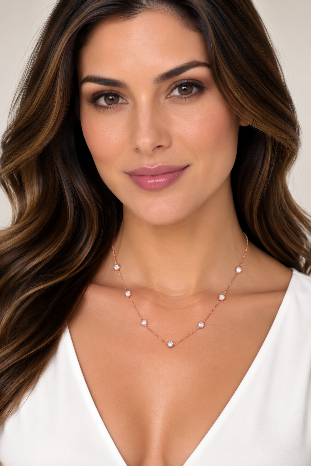 Diamond Station Necklace Bezel-Set 14K Rose Gold (1.00ct)