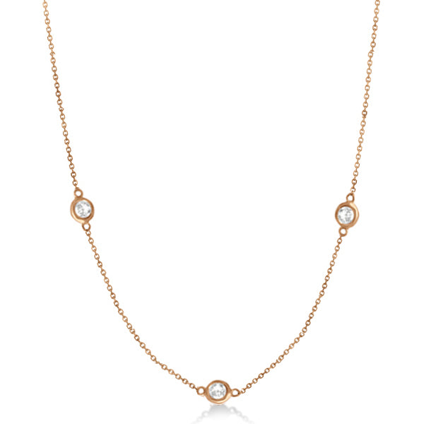 Diamond Station Three Stone Bezel-Set Necklace 14k Rose Gold (1.00ct)
