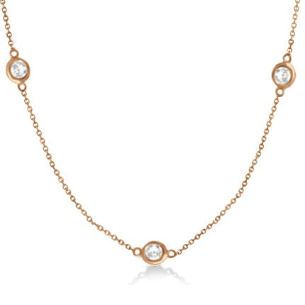 Diamond Station Three Stone Bezel-Set Necklace 14k Rose Gold (1.00ct)