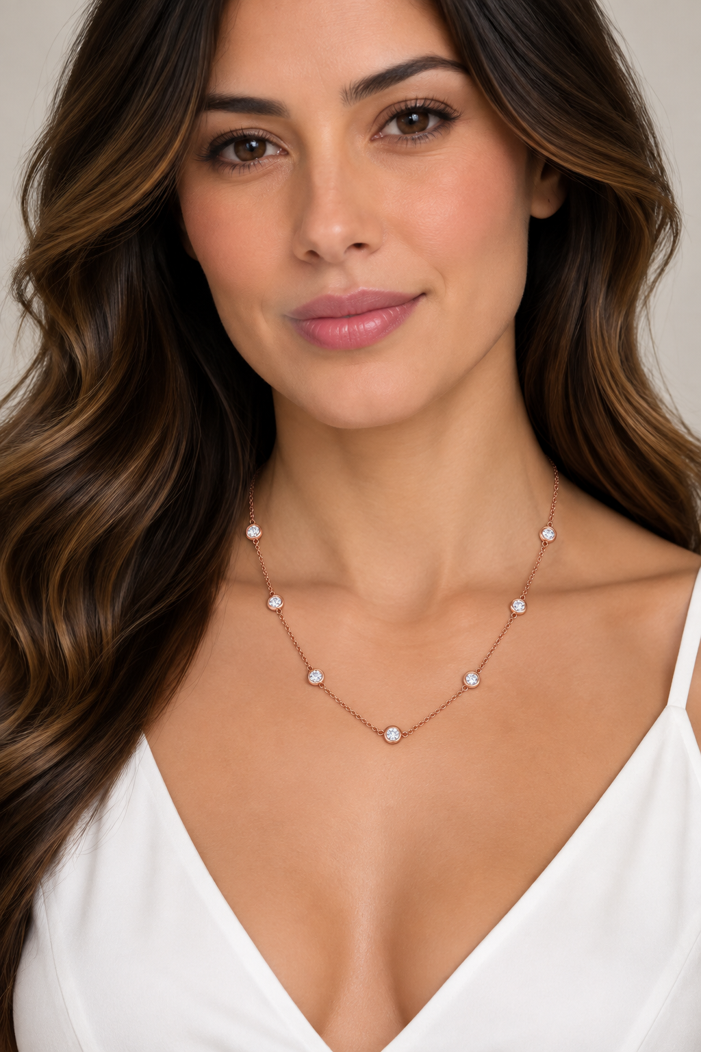 Lab Diamond Station Necklace Bezel-Set 14K Rose Gold (0.50ct)