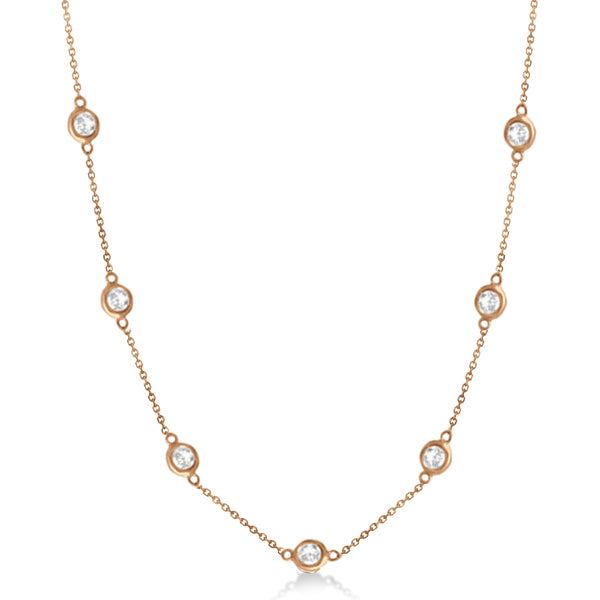 Lab Grown Diamond Station Seven Stone Bezel-Set Necklace 14k Rose Gold (2.00ct)