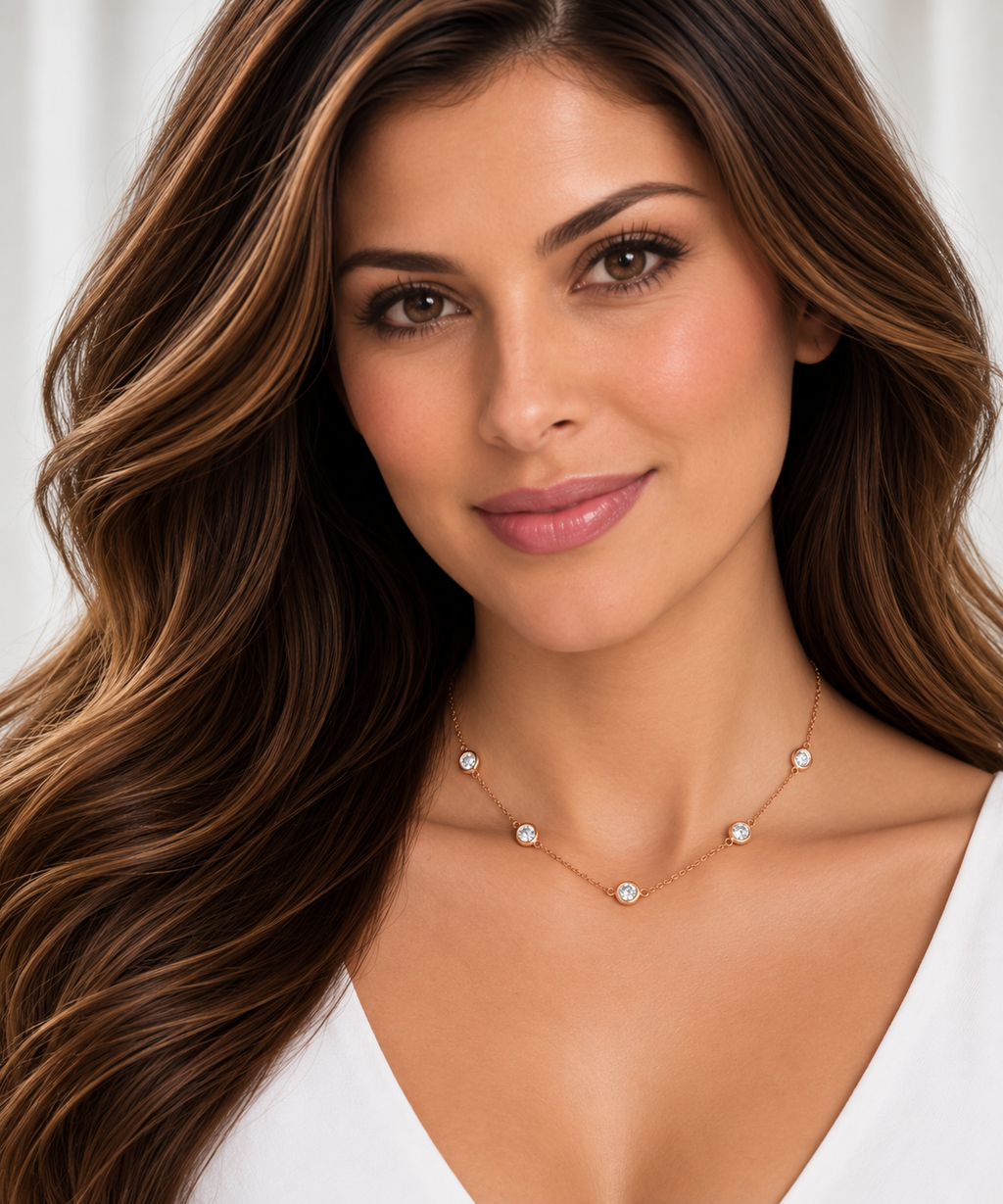 Lab Diamond Station Seven Stone Bezel-Set Necklace 14k Rose Gold (2.00ct)