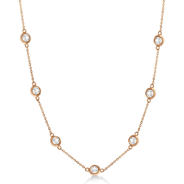 Lab Grown Diamond Station Seven Stone Bezel-Set Necklace 14k Rose Gold (3.00ct)