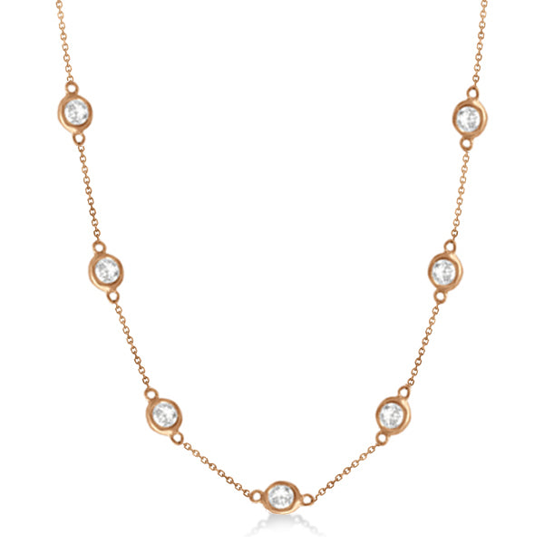 Lab Grown Diamond Station Seven Stone Bezel-Set Necklace 14k Rose Gold (5.00ct)