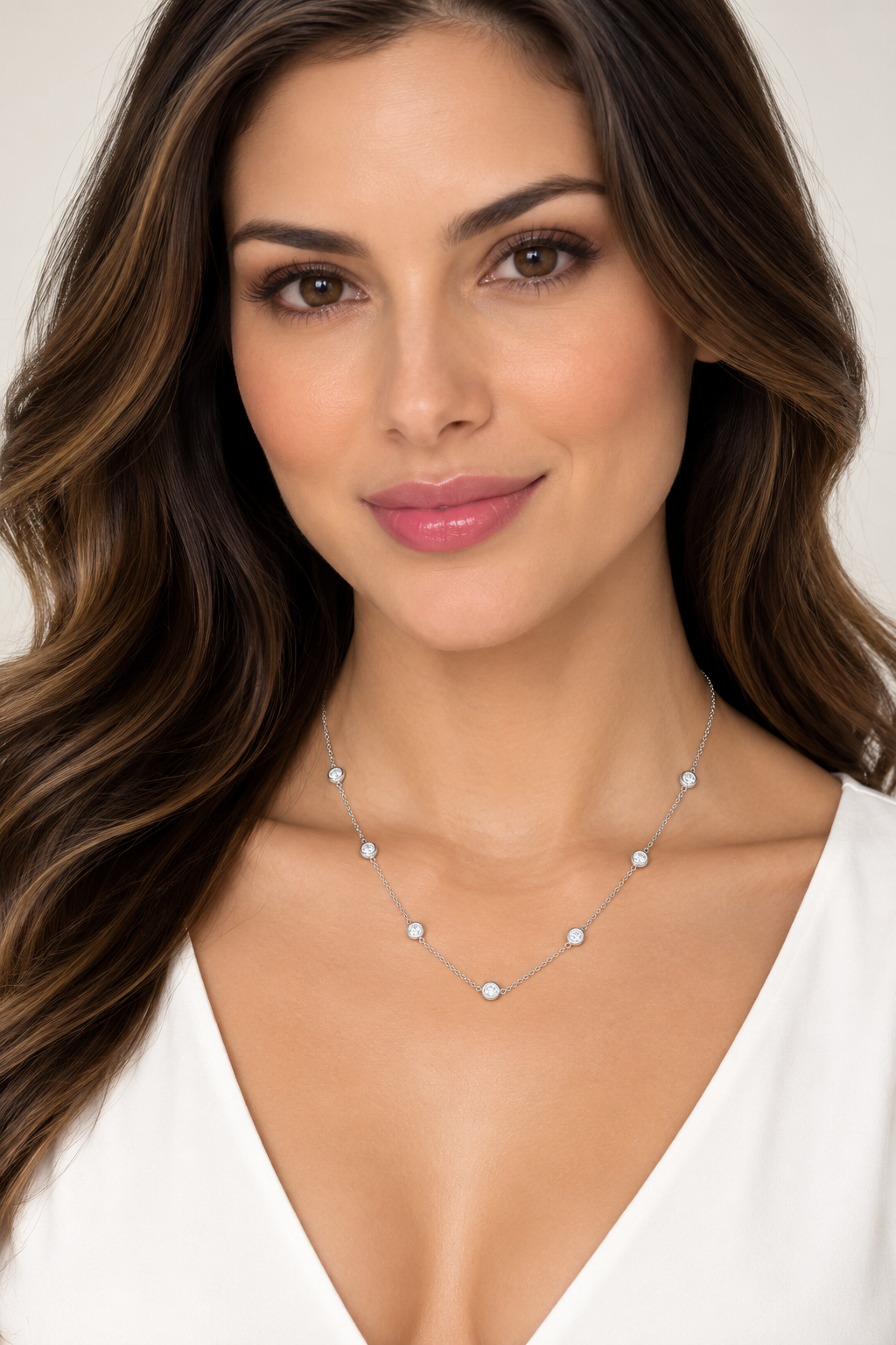 Diamond Station Necklace Bezel-Set 14K White Gold (0.25ct)