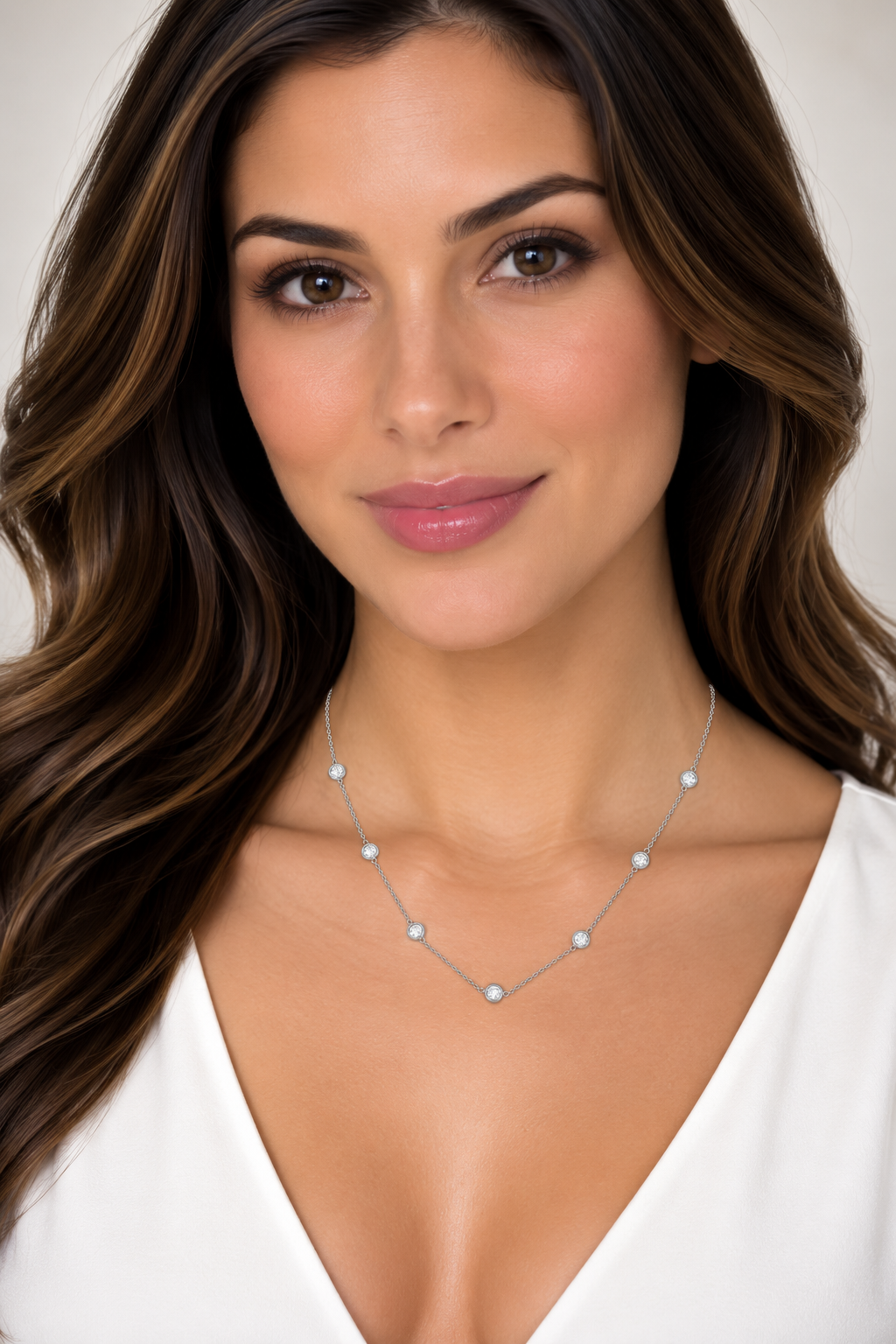 Diamond Station Necklace Bezel-Set 14K White Gold (1.00ct)