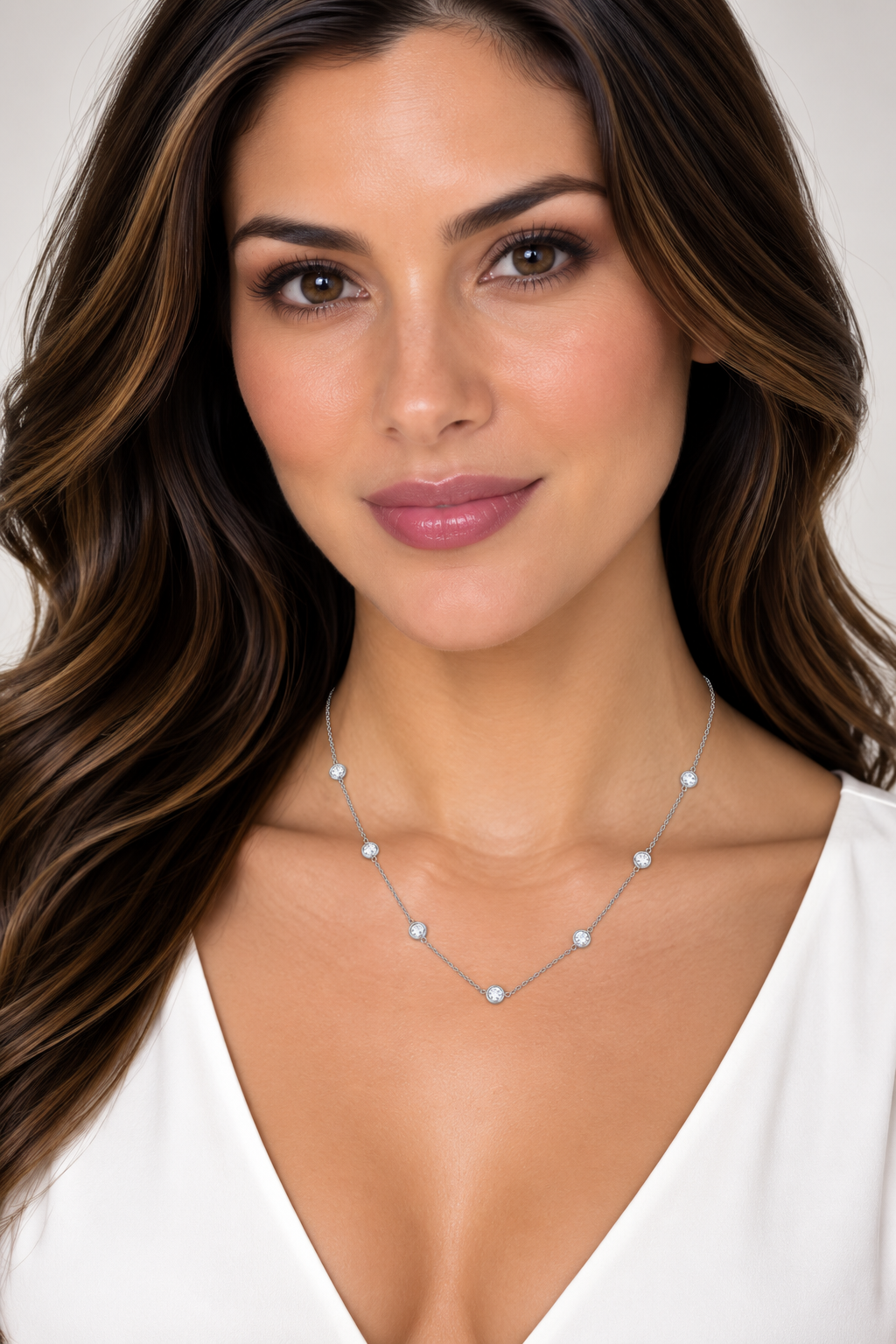 Diamond Station Necklace Bezel-Set 14K White Gold (1.50ct)