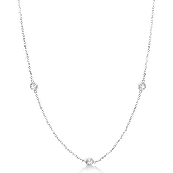 Diamond Station Three Stone Bezel-Set Necklace 14k White Gold (0.50ct)