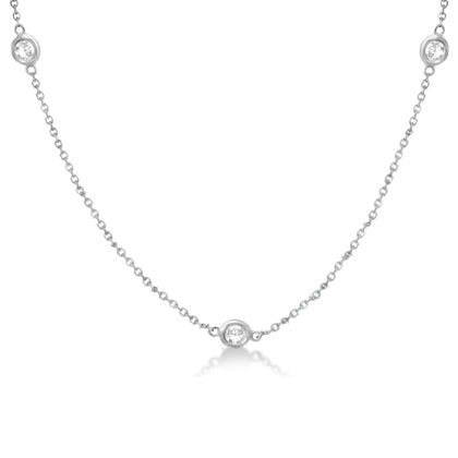 Diamond Station Three Stone Bezel-Set Necklace 14k White Gold (0.50ct)