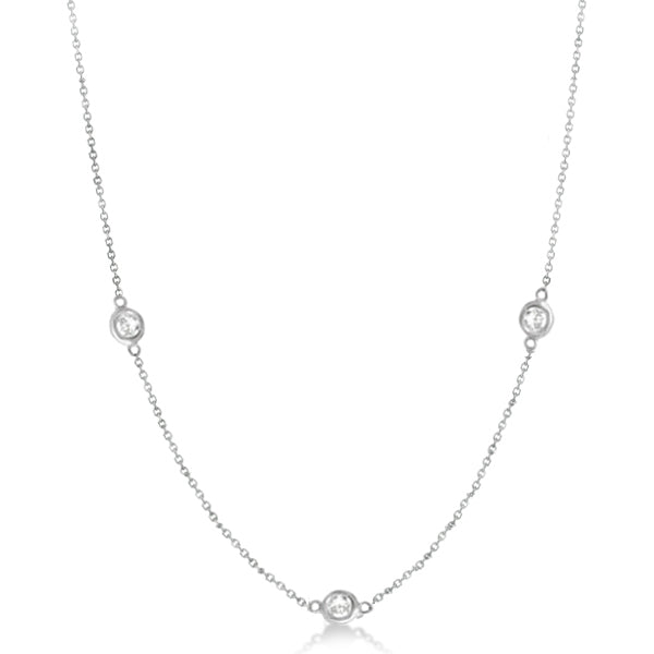 Diamond Station Three Stone Bezel-Set Necklace 14k White Gold (0.75ct)