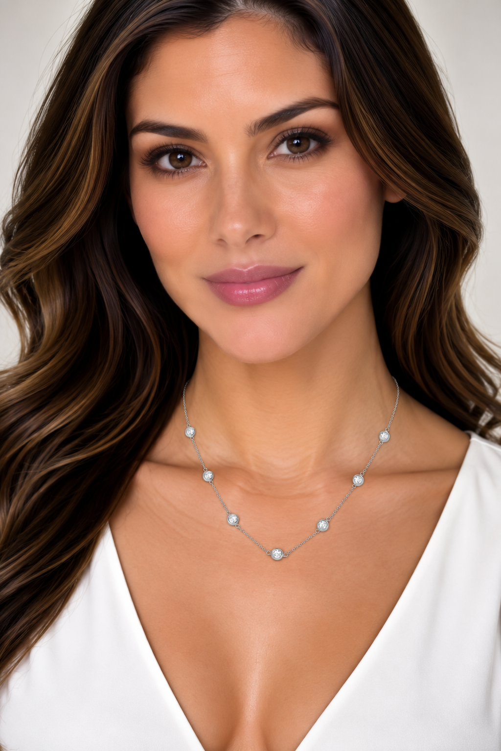 Diamond Station Seven Stone Bezel-Set Necklace 14k White Gold (3.00ct)