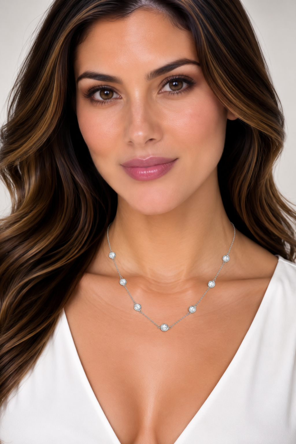 Diamond Station Seven Stone Bezel-Set Necklace 14k White Gold (5.00ct)
