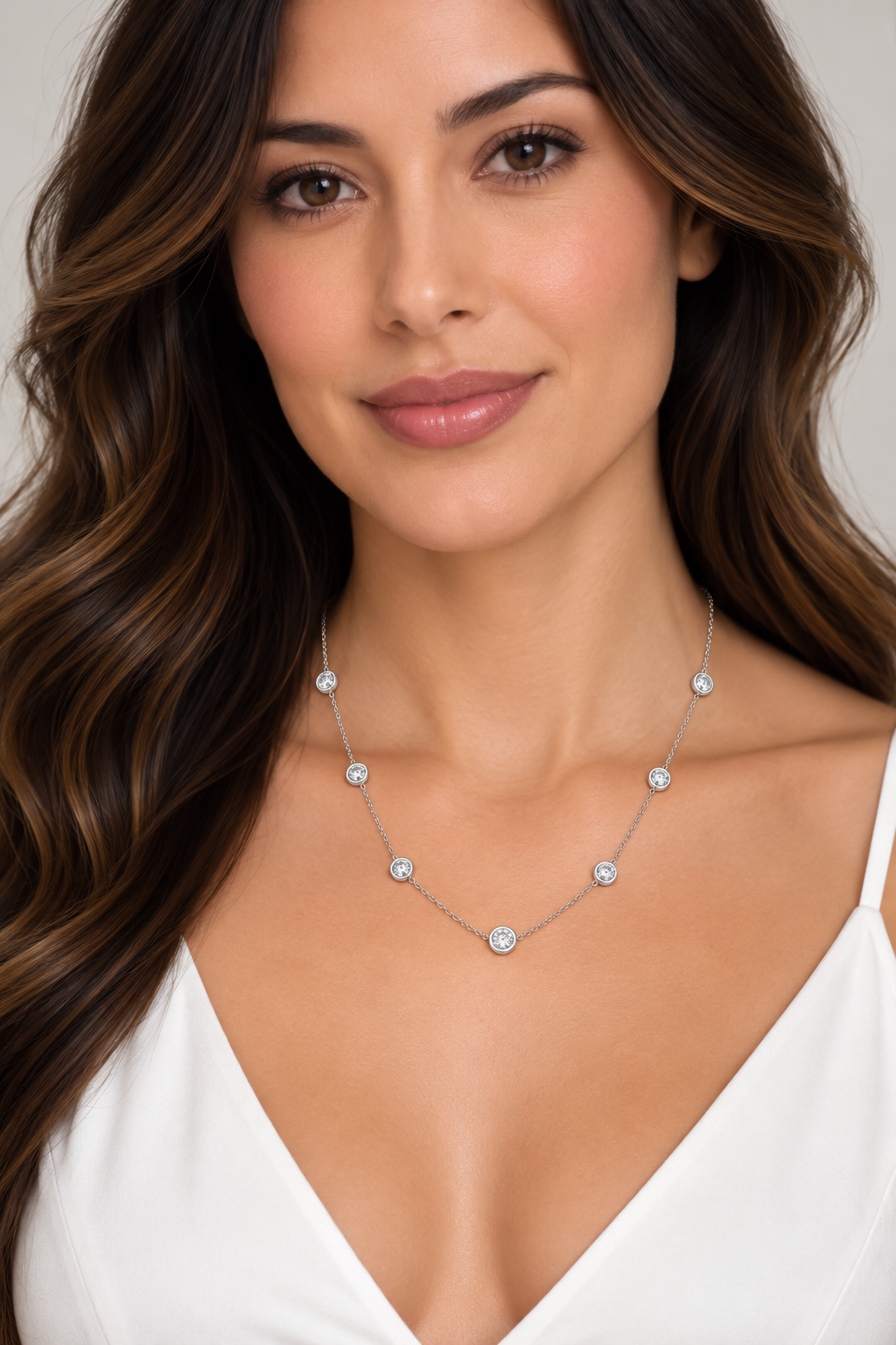 Lab Diamond Station Necklace Bezel-Set 14K White Gold (0.50ct)