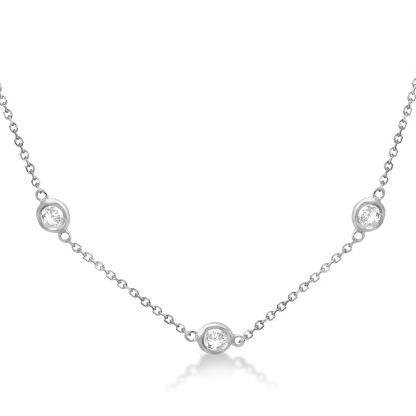 Lab Grown Diamond Station Necklace Bezel-Set 14K White Gold (1.00ct)