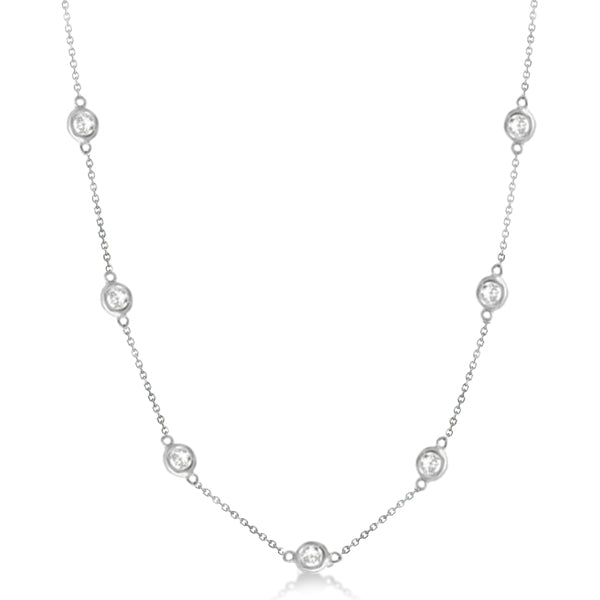 Lab Grown Diamond Station Seven Stone Bezel-Set Necklace 14k White Gold (2.00ct)