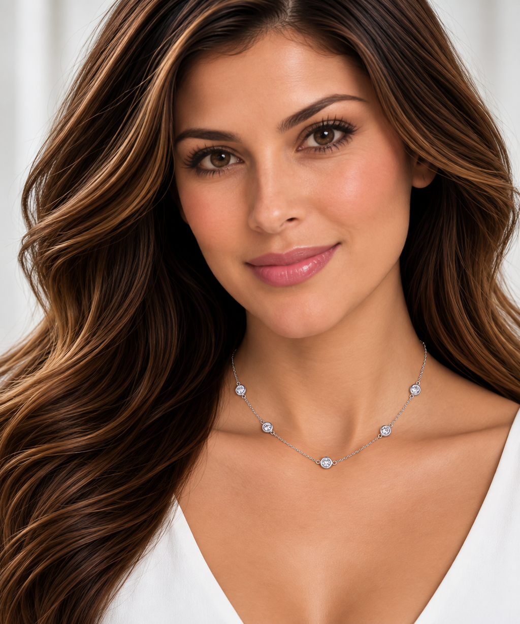 Lab Diamond Station Seven Stone Bezel-Set Necklace 14k White Gold (3.00ct)