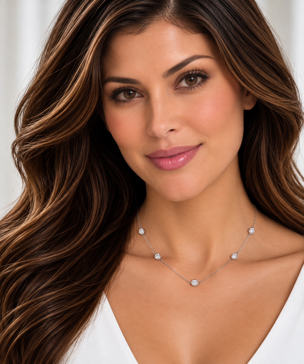 Lab Diamond Station Seven Stone Bezel-Set Necklace 14k White Gold (5.00ct)