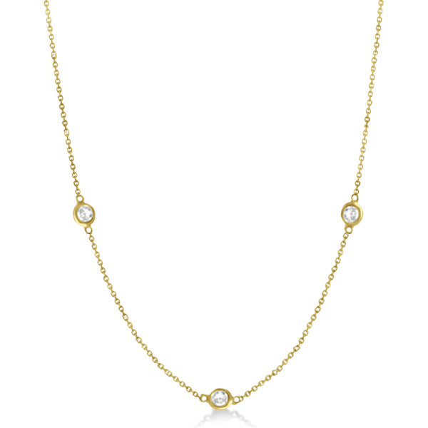 Diamond Station Three Stone Bezel-Set Necklace 14k Yellow Gold (0.75ct)