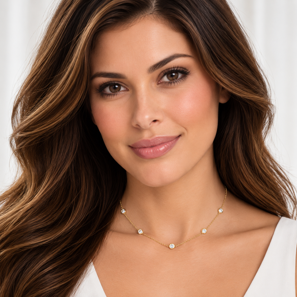 Lab Diamond Station Necklace Bezel-Set 14K Yellow Gold (1.50ct)