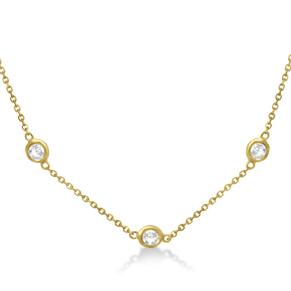 Lab Diamond Station Seven Stone Bezel-Set Necklace 14k Yellow Gold (5.00ct)