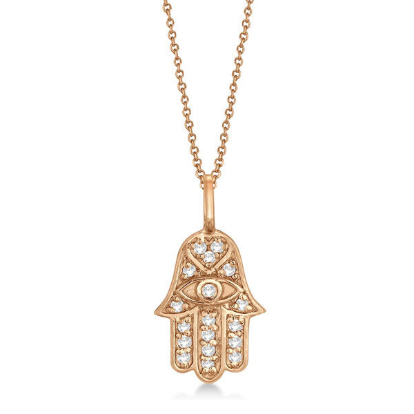 Diamond Hamsa Pendant Necklace 18k Rose Gold (0.16ct)