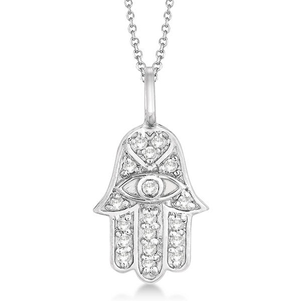 Diamond Hamsa Pendant Necklace 18k White Gold (0.16ct)