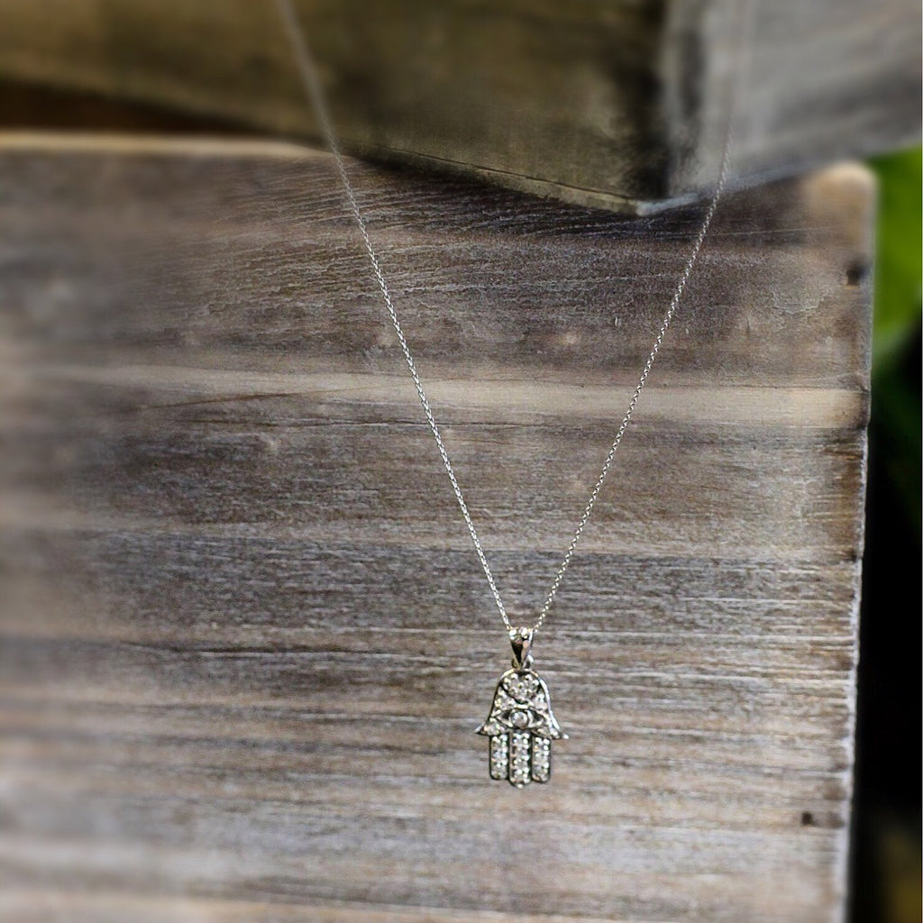 Diamond Hamsa Pendant Necklace 18k White Gold (0.16ct)