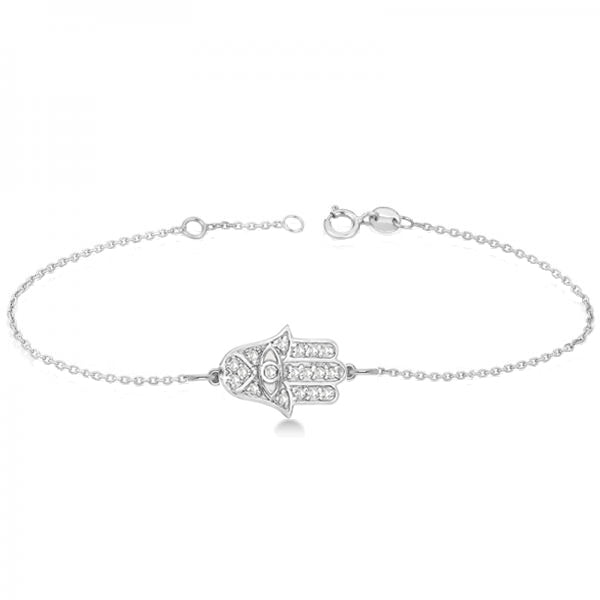 Diamond Hamsa Chain Bracelet 14k White Gold (0.16ct)