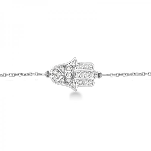 Diamond Hamsa Chain Bracelet 14k White Gold (0.16ct)