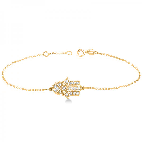 Diamond Hamsa Chain Bracelet 14k Yellow Gold (0.16ct)