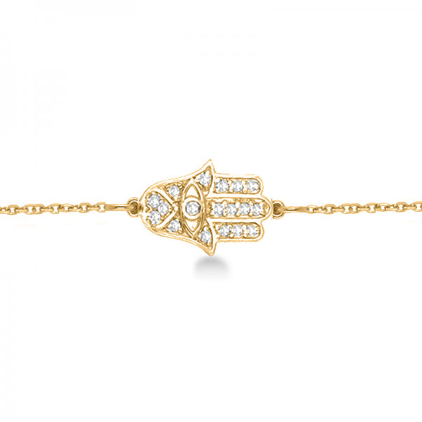 Diamond Hamsa Chain Bracelet 14k Yellow Gold (0.16ct)