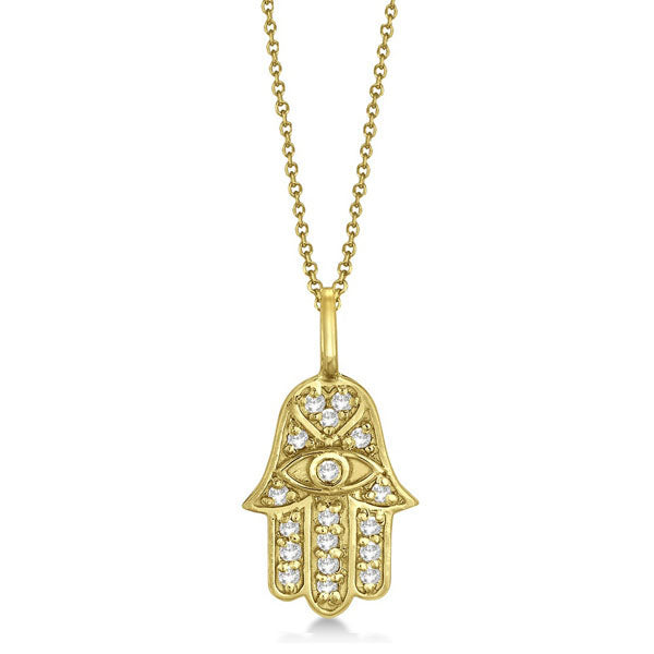 Diamond Hamsa Pendant Necklace 14k Yellow Gold (0.16ct)